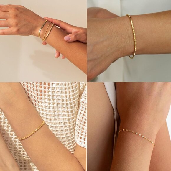 Gold Bracelets for Women,Dainty 14K Gold Plated Stack Set Trendy Stackable non t - Picture 6 of 8